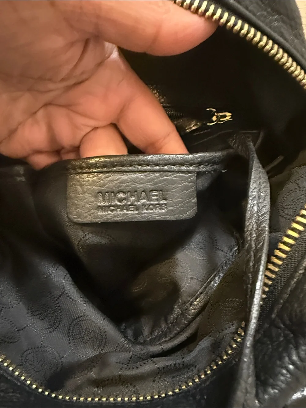 Michael Kors Black Pebbled Leather Shoulder Satchel with Gold Hardware